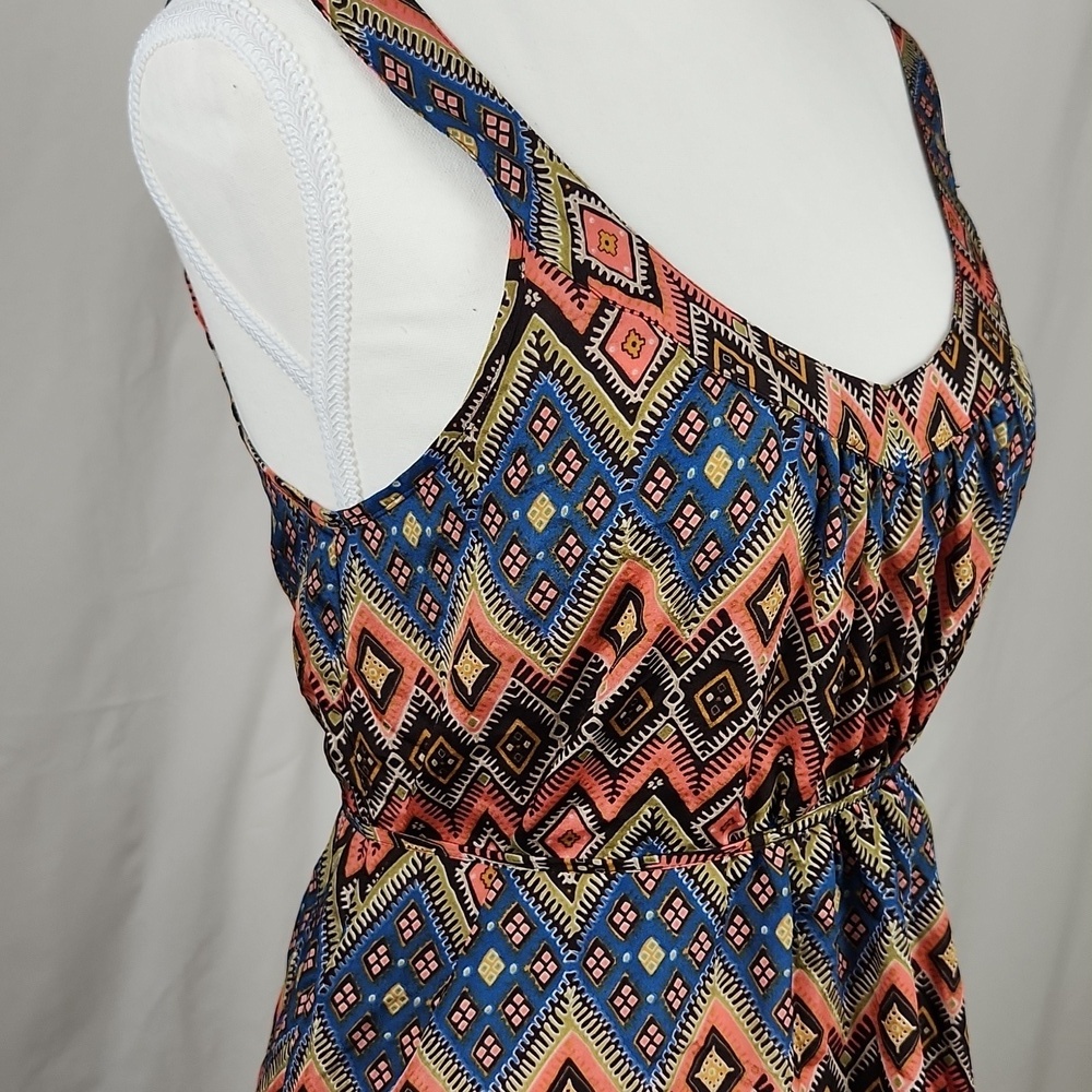 Geometric Aztec Sundress Mini Boho Coastal Whimsygoth Lightweight Blue Pink Sm - Picture 4 of 5